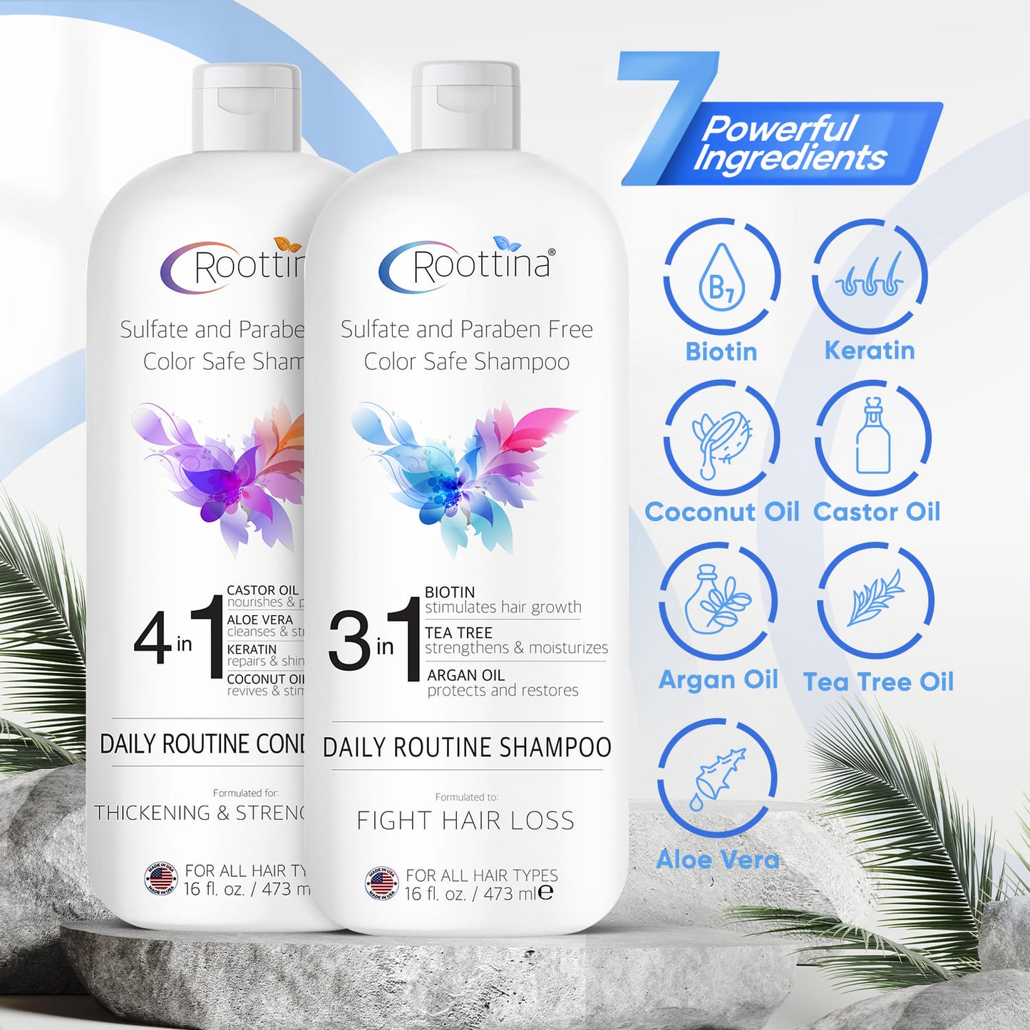 Roottina Daily Routine Shampoo and Conditioner for Women Hair Loss (16 fl oz x 2)