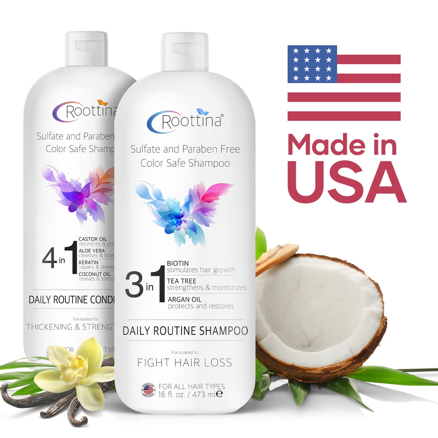 Roottina Daily Routine Shampoo and Conditioner for Women Hair Loss (16 fl oz x 2)