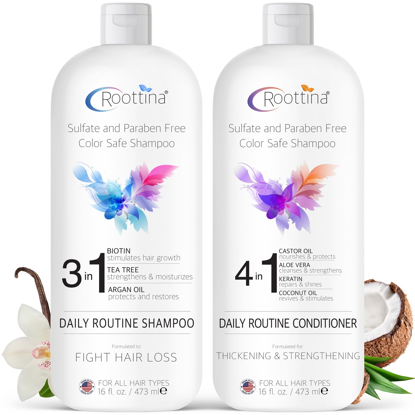 Roottina Daily Routine Shampoo and Conditioner for Women Hair Loss (16 fl oz x 2)
