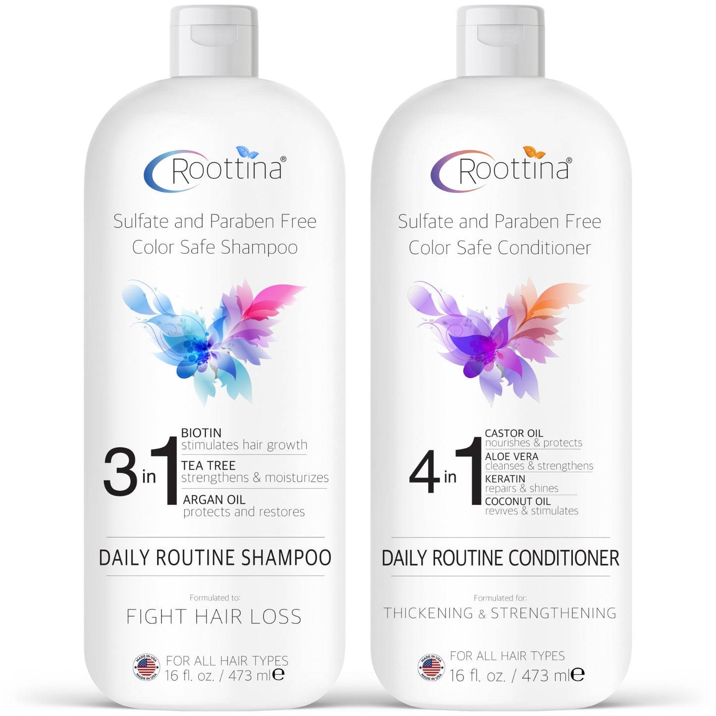 Roottina Daily Routine Shampoo and Conditioner for Women Hair Loss (16 fl oz x 2)